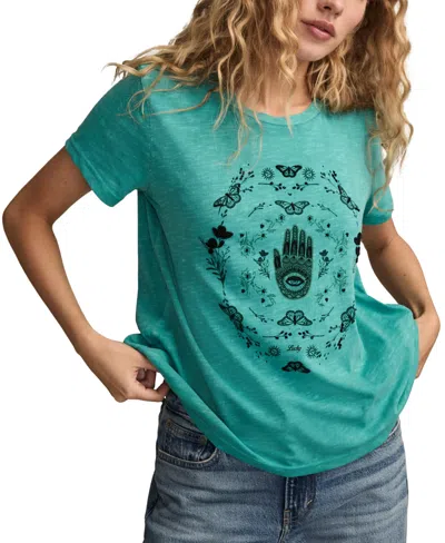 Lucky Brand Women's Hamsa Butterfly Frame Crewneck T-shirt In Green