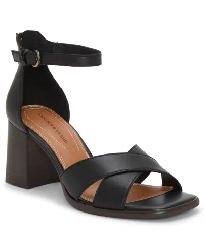 Lucky Brand Women's Herrika Stacked Heel Crisscross Dress Sandals In Black