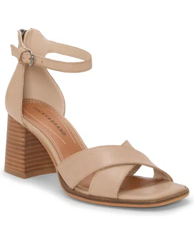 Lucky Brand Women's Herrika Stacked Heel Crisscross Dress Sandals In Brown