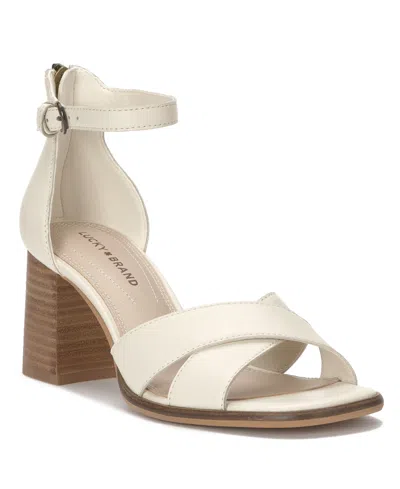 Lucky Brand Women's Herrika Stacked Heel Crisscross Dress Sandals In White