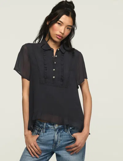 Lucky Brand Women's High Low Short Sleeve Ruffle Shirt In Multi
