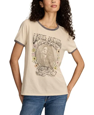 Lucky Brand Floral Janis Joplin Graphic Ringer T-shirt In Pink