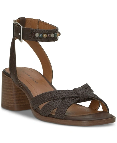 Lucky Brand Women's Jathan Beaded Ankle-strap Block-heel Sandals In Chocolate Leather