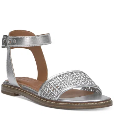 Lucky Brand Women's Kimaya Ankle-strap Flat Sandals In Silver Metallic Weave