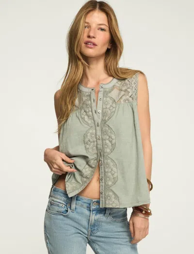 Lucky Brand Women's Lace Button Through Swing Tank In Gray