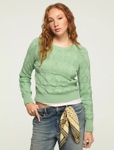 Lucky Brand Women's Acrylic Lace Crewneck Sweater In Green