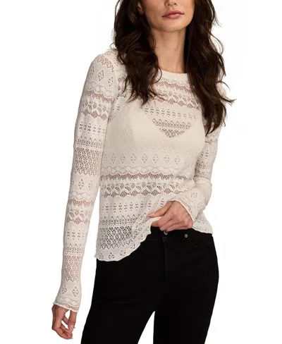 Lucky Brand Women's Lace Detail Long Sleeve Top In Neutral