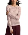 Lucky Brand Lace Long Sleeve Crewneck Top In Pink