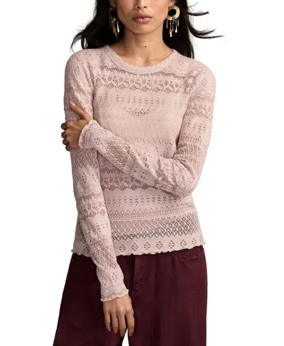 Lucky Brand Lace Long Sleeve Crewneck Top In Pink