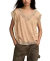 Lucky Brand Lace Cap Sleeve Shirt In Brown