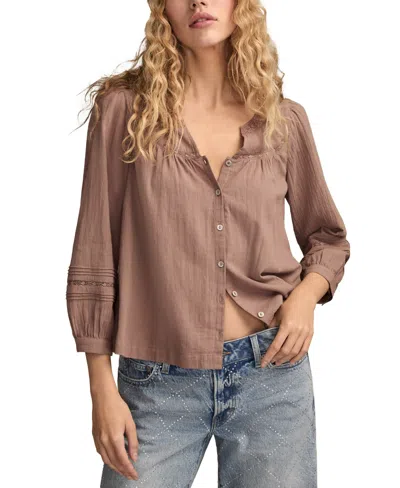 Lucky Brand Women's Lace Long-sleeve Shirt In Brown