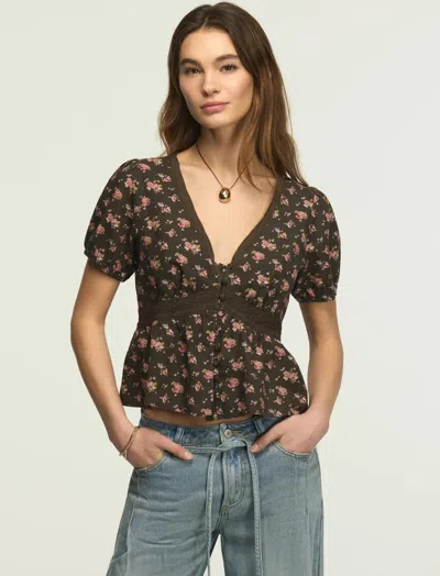 Lucky Brand Women's Lace Peplum Blouse In Black
