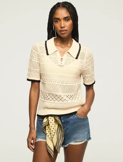 Lucky Brand Women's Lace Polo Sweater Tee In White