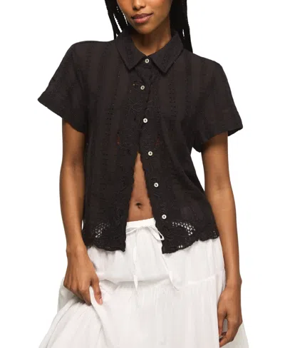 Lucky Brand Women's Lace Short-sleeve Boyfriend Button-down Shirt In Multi