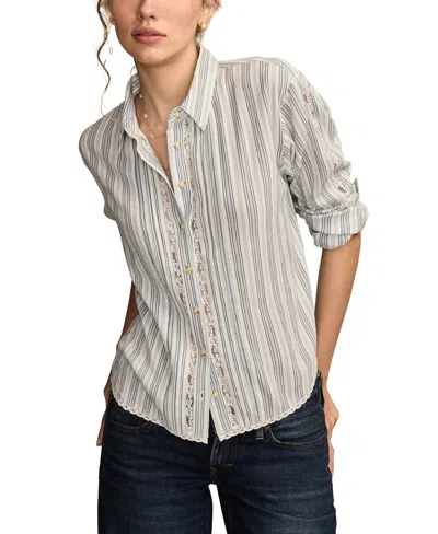 Lucky Brand Women's Lace-trim Button-down Cotton Shirt In Purple