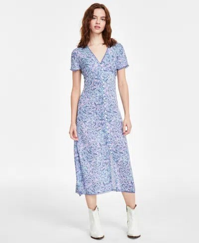 Lucky Brand Women's Lace-trim Floral Midi Dress In Blue Multi