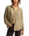 Lucky Brand Lace Inset Cotton Gauze Button-up Shirt In Dusty Olive