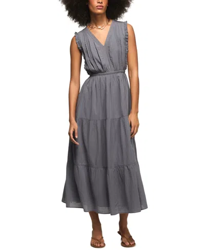 Lucky Brand Women's Lace Trim Tiered V-neck Midi Dress In Gray