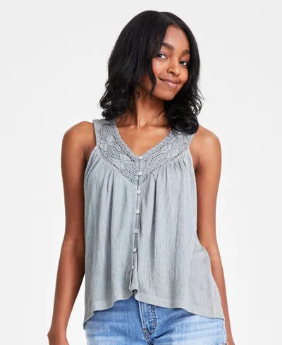 Lucky Brand Womens Lace Trim Tank Top Mid Rise Denim Shorts In Cloud Nine