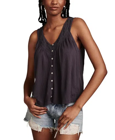 Lucky Brand Women's Lace-trim V-neck Tank Top In India Ink