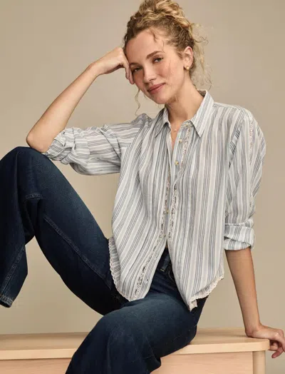 Lucky Brand Women's Lace Trimmed Button Down Shirt In Multi