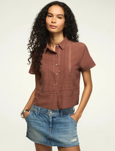 Lucky Brand Women's Lace Trimmed Camp Shirt In Brown
