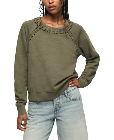 Lucky Brand Women's Lace Trimmed Fleece Crewneck Sweatshirt In Green