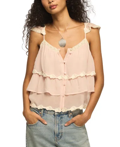 Lucky Brand Women's Lace Trimmed Flutter Tank Top In Pink
