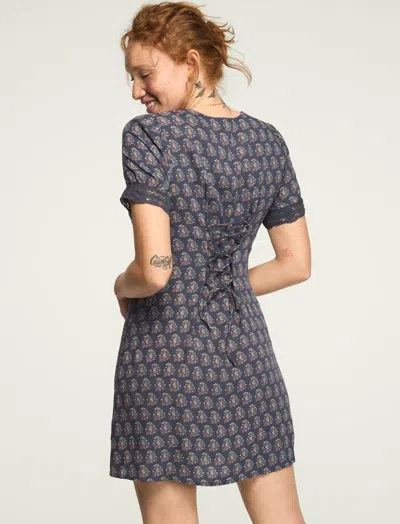 Lucky Brand Women's Lace Trimmed Short Sleeve Mini Dress In Blue