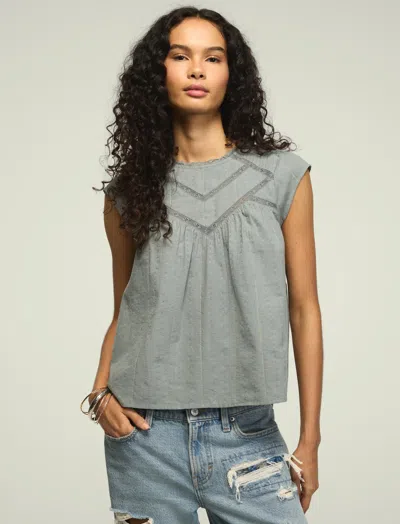 Lucky Brand Women's Lace Yoke Flutter Top In Gray