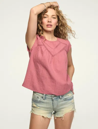 Lucky Brand Women's Lace Yoke Flutter Top In Pink