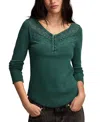 Lucky Brand Lace Yoke Cotton Henley In Green