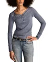 Lucky Brand Lace Yoke Cotton Henley In Gray
