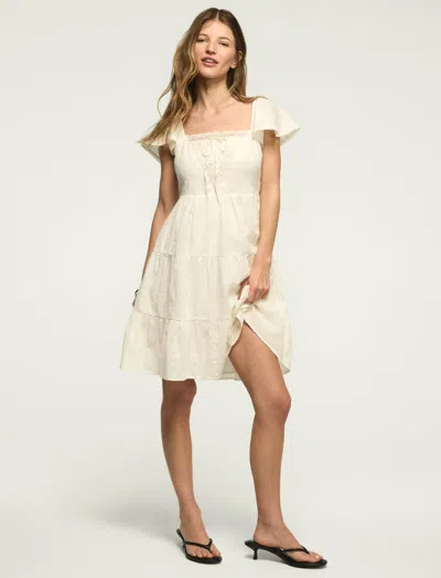 Lucky Brand Lace Yoke Tiered Dress In White