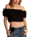 Lucky Brand Women's Layered Off-the-shoulder Mesh Party Top In Meteorite