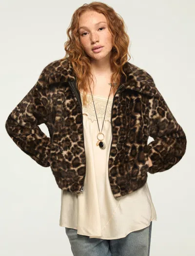 Lucky Brand Women's Leopard Faux Fur Coat In Brown