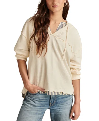 Lucky Brand Women's Lettuce-edge Knit Hoodie In Gardenia