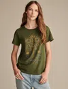 Lucky Brand Women's Libra Scales Studded Classic T-shirt In Green