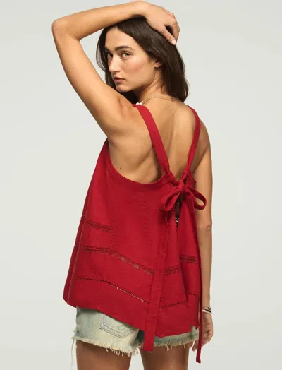 Lucky Brand Women's Linen Lace Trimmed Tank In Red
