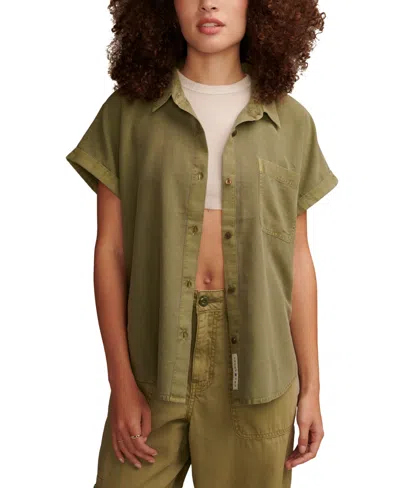 Lucky Brand Women's Linen Short-sleeve Button-down Shirt In Dusty Olive