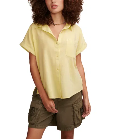 Lucky Brand Women's Linen Short-sleeve Button-down Shirt In Pale Lime Yellow