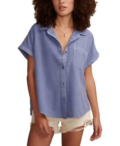 Lucky Brand Women's Linen Short-sleeve Button-down Shirt In Persian Blue