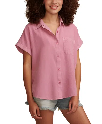 Lucky Brand Women's Linen Short-sleeve Button-down Shirt In Smoky Grape