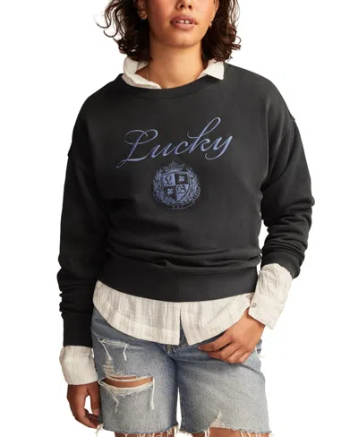 Lucky Brand Women's Logo Print Crewneck Sweatshirt In Dark Shadow