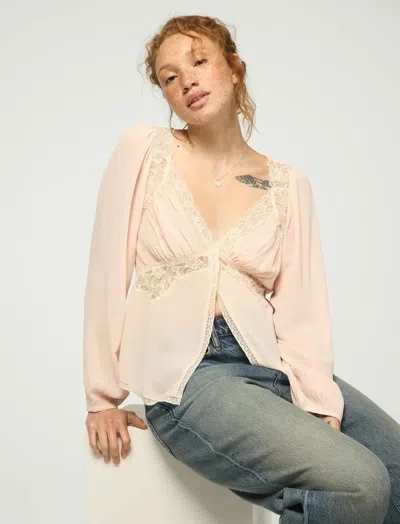 Lucky Brand Women's Long Sleeve Lace Cutaway Top In Neutral