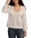 Lucky Brand Lace Trim Long Sleeve Swing Top In White