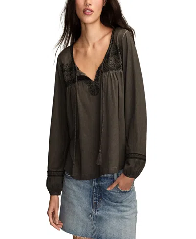 Lucky Brand Women's Long Sleeve Peasant Top In Brown