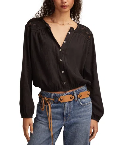 Lucky Brand Women's Long Sleeve Pintuck Bubble Top In Black