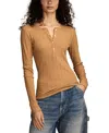 Lucky Brand Ribbed Henley In Brown