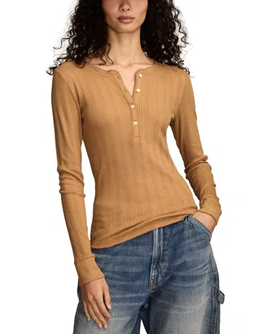 Lucky Brand Ribbed Henley In Brown